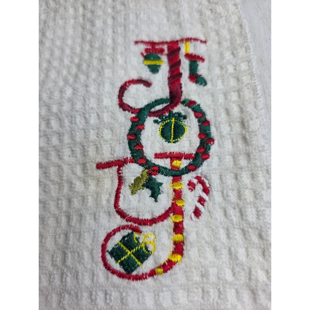 Simply Home White Waffle Cotton Christmas Joy Embroidered Hand Towel Classic
